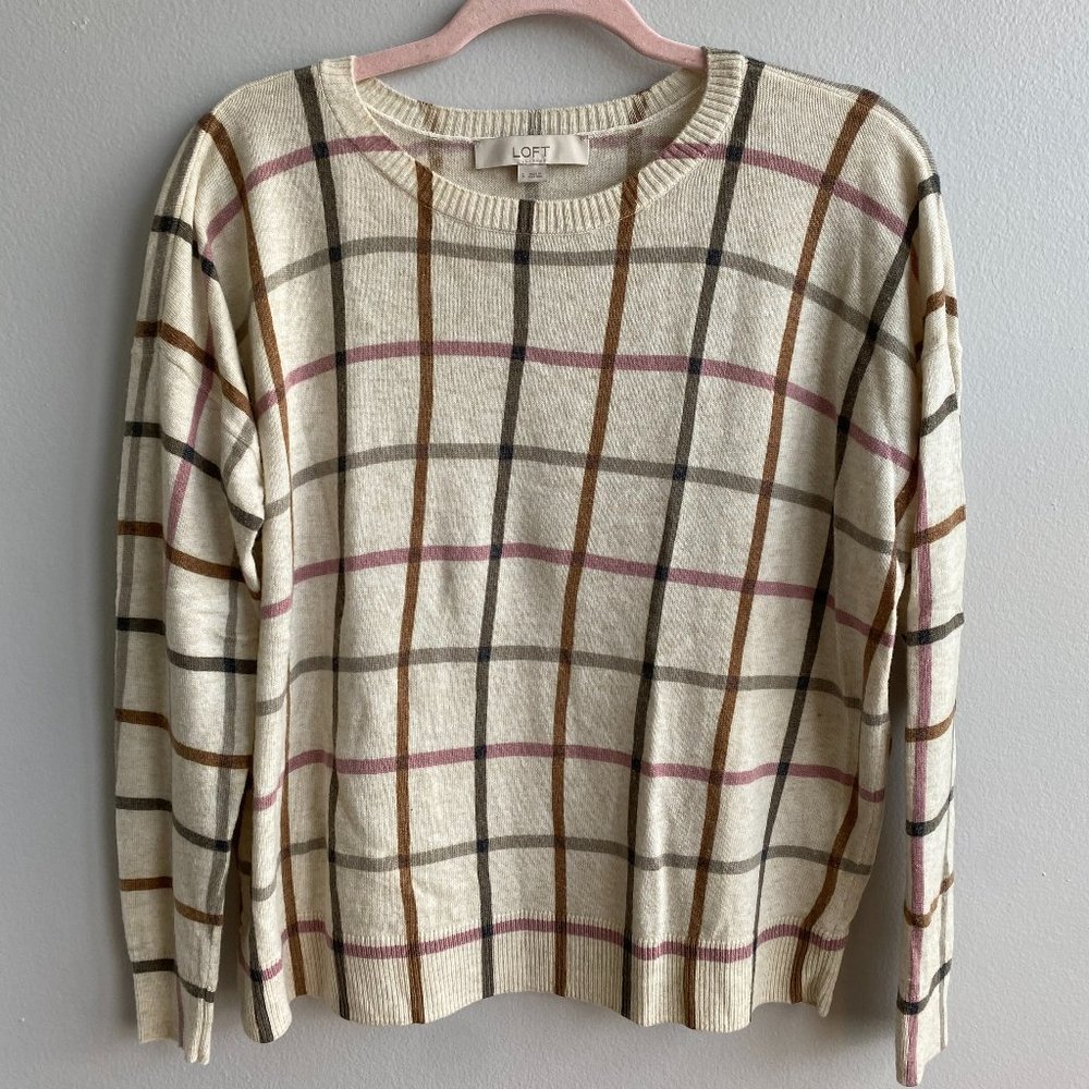 LOFT scoop neck square print sweater